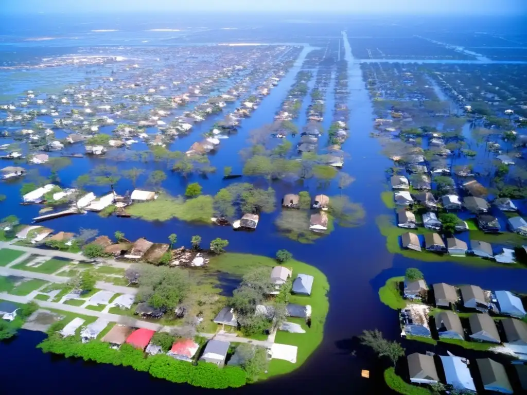 Wide shot of Hurricane Katrina aftermath in New Orleans, LA