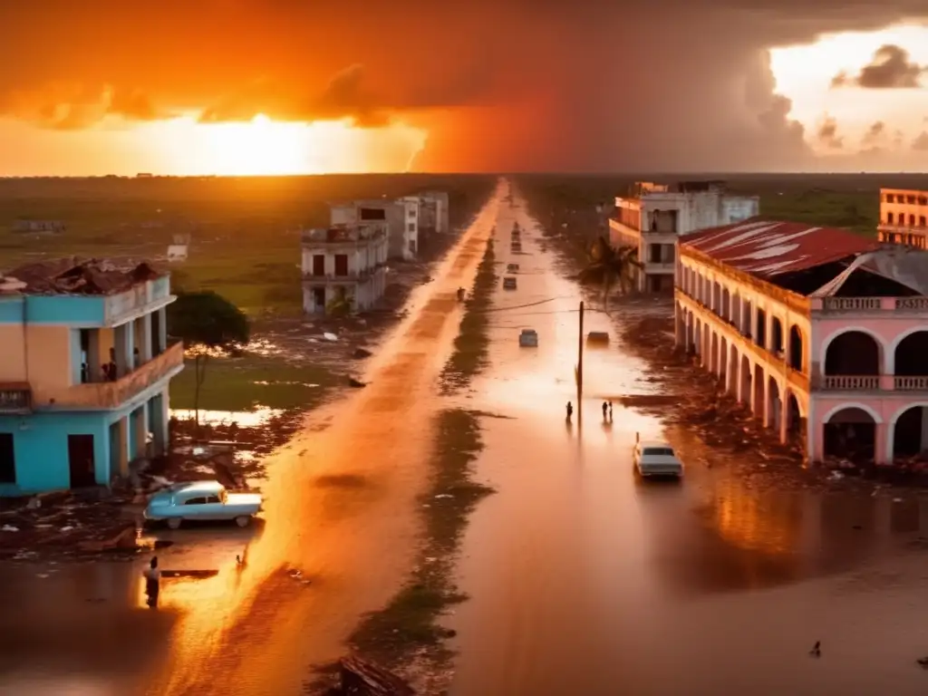 Destruction in Cuba: Wreckage of buildings, flooded streets, and displaced people stand somberly in front of the devastation caused by Hurricane Wilma