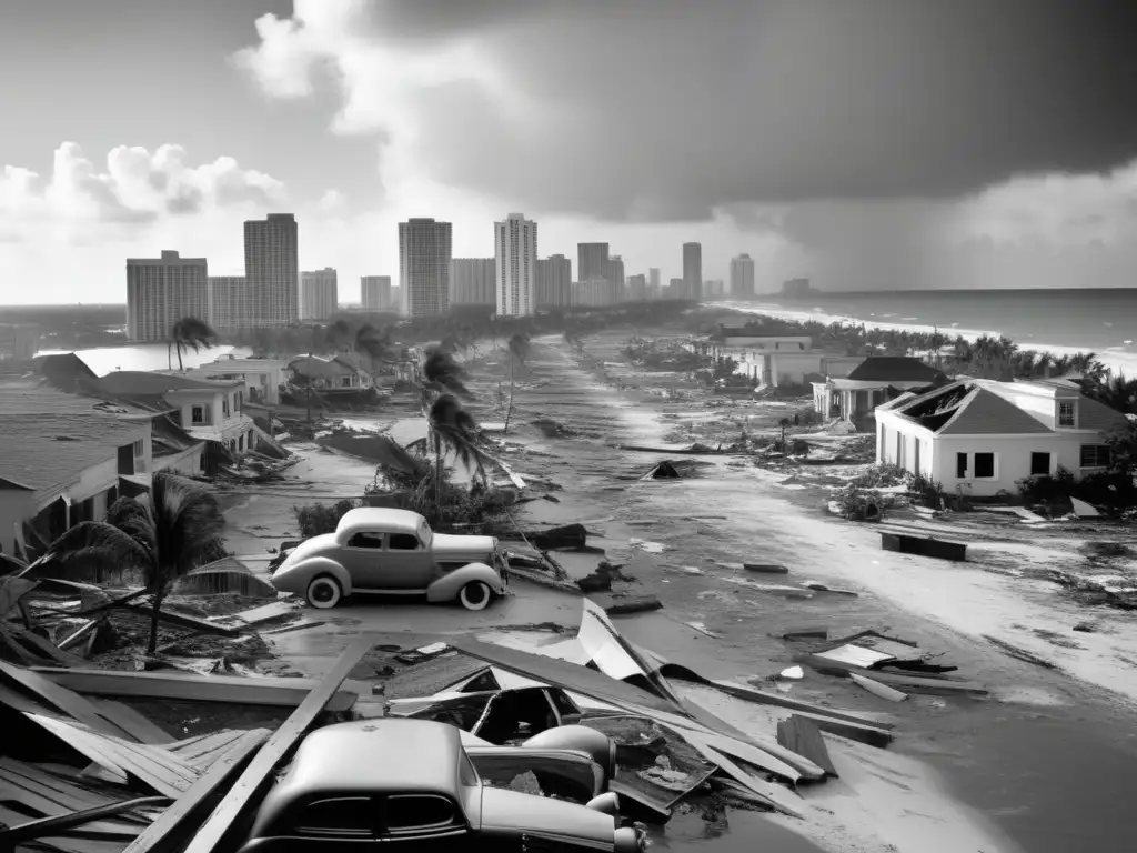 Amidst the wreckage of stormtorn homes, Miami, Florida stands still