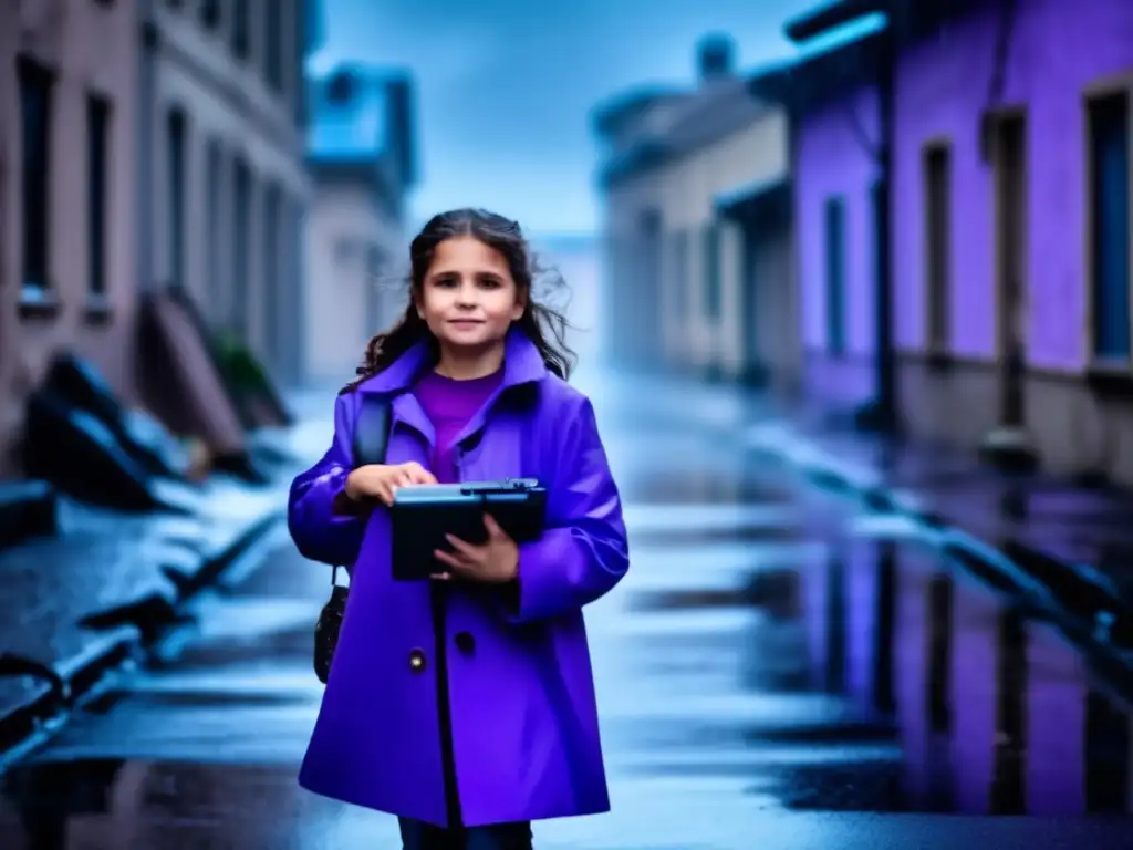 Gloria Stoyanova, a children's author, stands in the dark ruins of an abandoned alleyway during a raging hurricane