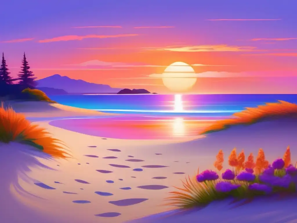 α mystical beach landscape captures your senses with vibrant colors of an organic sunset