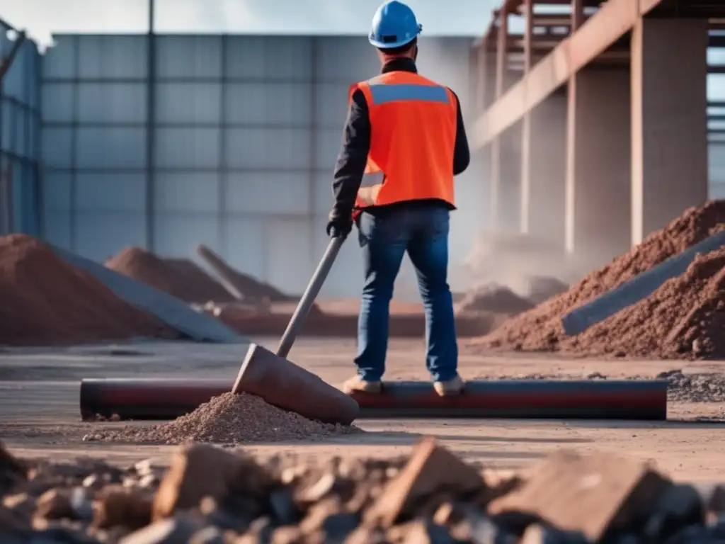 A brave worker bravely breaks through debris with strength and determination, holding a well-worn yet powerful breaker bar