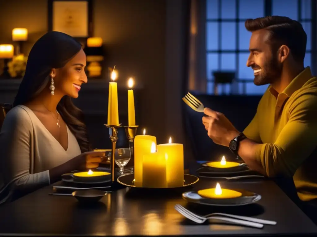 A romantic dinner milieu, lit only by candles, sits amidst a power outage