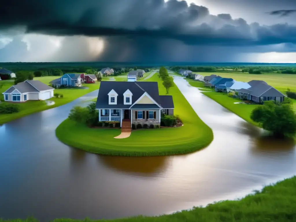 A cinematic depiction of a family huddled together in the midst of a rural hurricane, showing their preparedness through their determination and unity