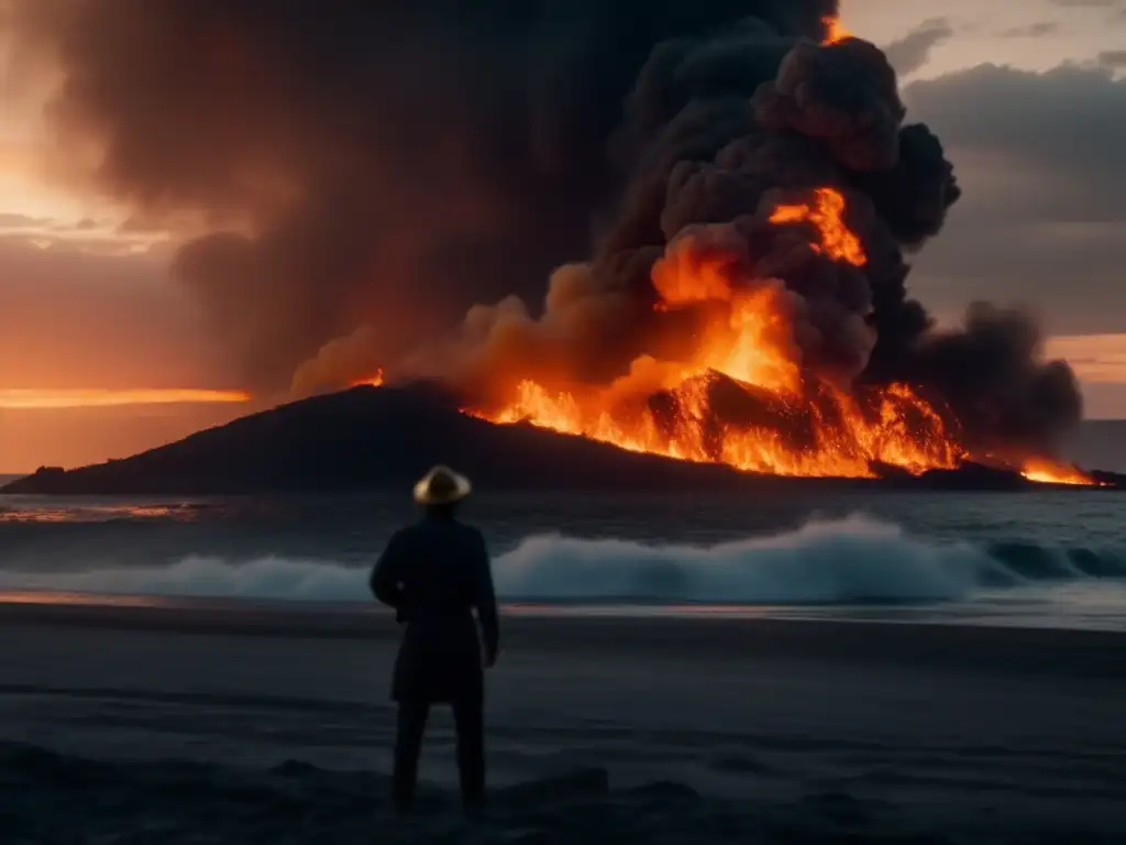 A suspenseful shot of the film's climactic scene, showcasing the intense fire and destruction