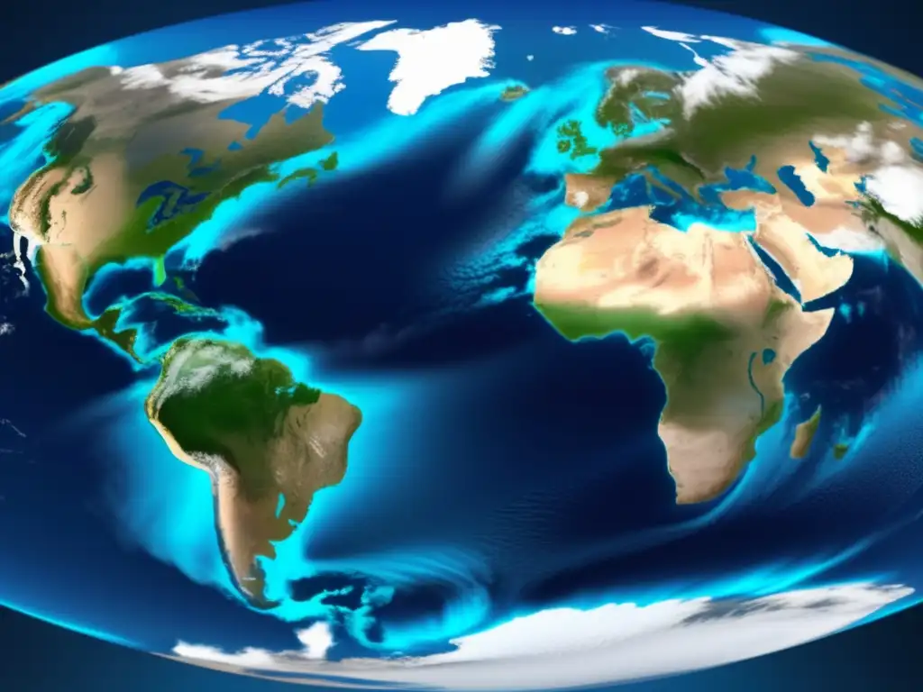 Cinematic, 8k ultradetailed image of Earth's climate, specifically highlighting temperature patterns during and associated with El Niño/La Niña events