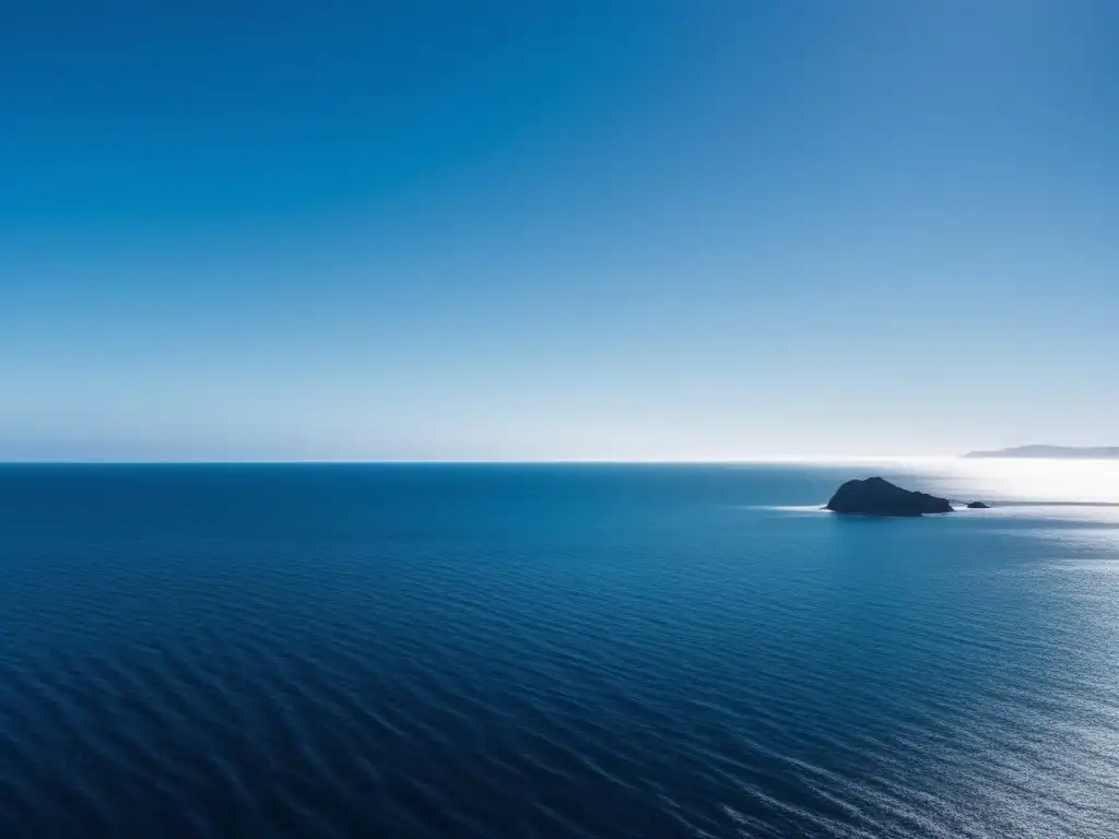 The ocean roars with tranquility, reflecting the clear azure sky above