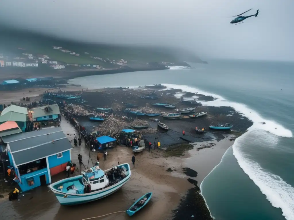 The devastation of a small coastal fishing village, captured in a poignant aerial shot