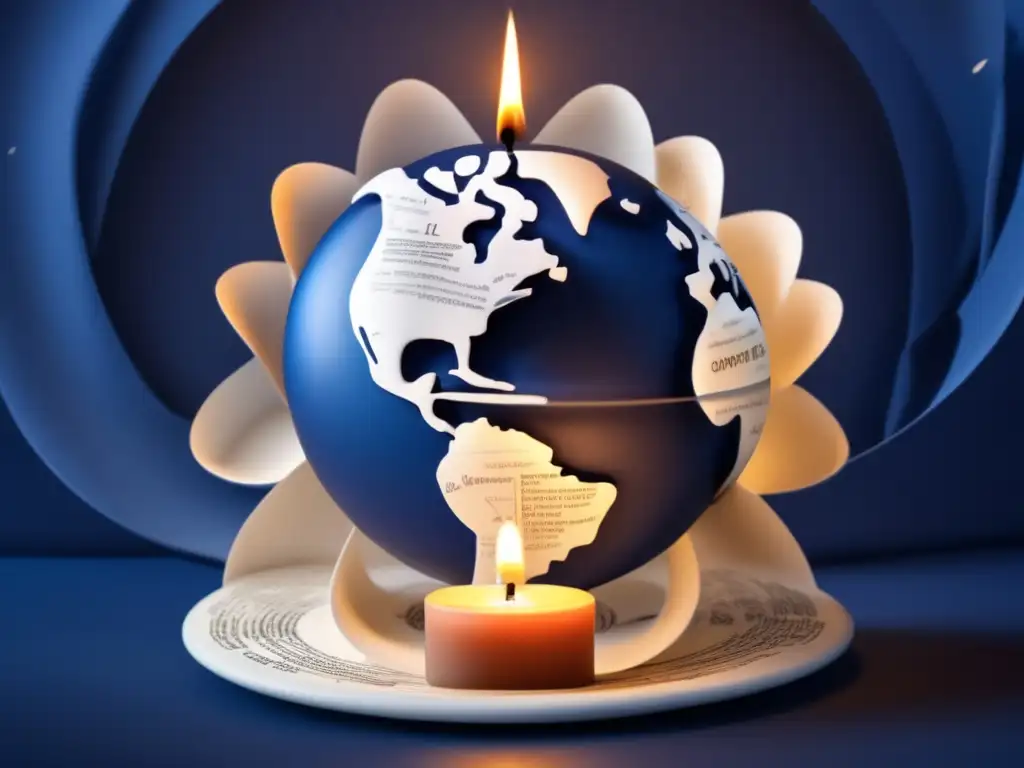 Amidst the swirling blue-white waves, a votive candle stands steady on the earth, its flames dancing and flickering