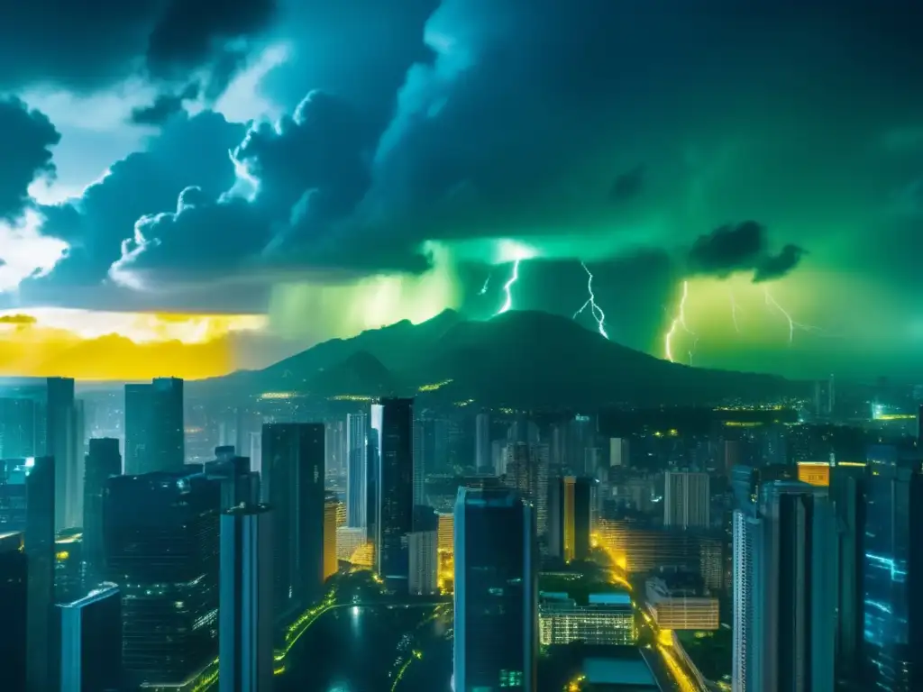 Cyclone (1987) comes to life in stunning 8K detail, with towering skyscrapers under threat from swirling storm clouds above