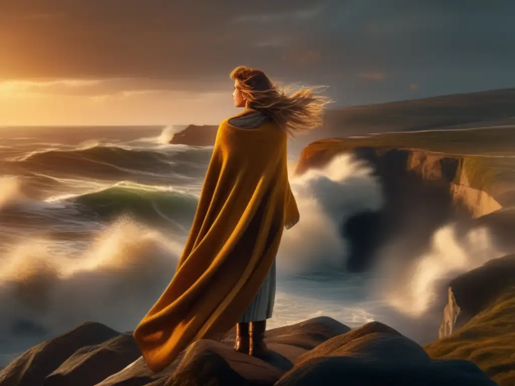 A woman, courageous and determined, braves the windy edge of a cliff, clutching a generator with the promise of warm blankets in hand