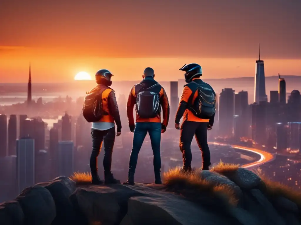 Bold and fearless, the group of bikers stand together on the edge of the cliff, united in their love for adventure and their desire to conquer the world