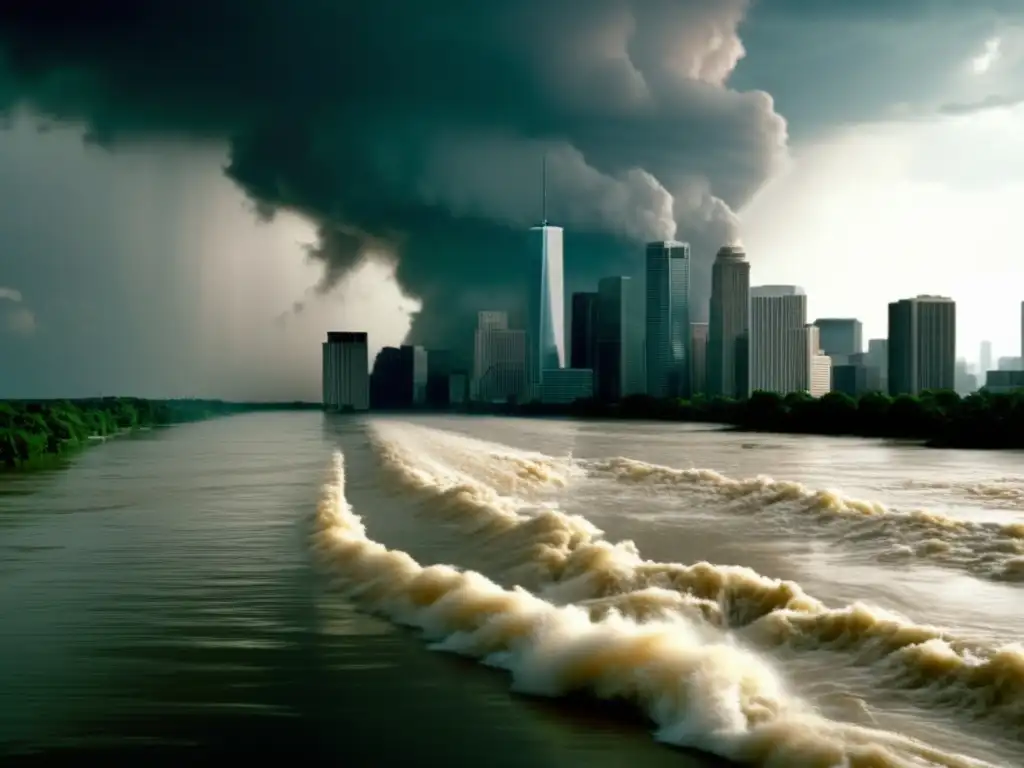 Witness the devastation caused by hurricanes in this image from Flood (2007) depicting the climactic sequence