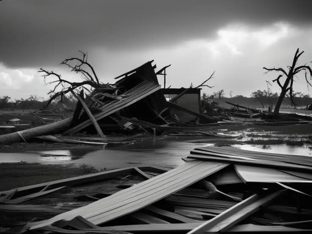Devastated scene of 1935 Labor Day Hurricane in Texas, captured in a cinematic style