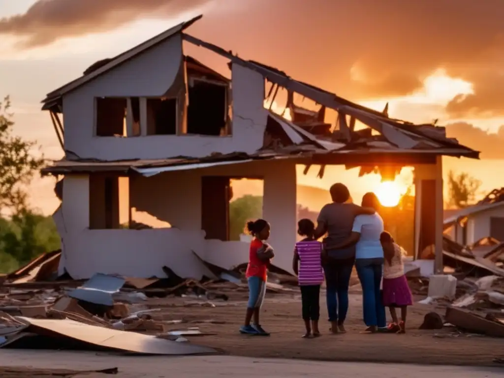 A poignant family portrait, captured in the aftermath of a devastating natural disaster