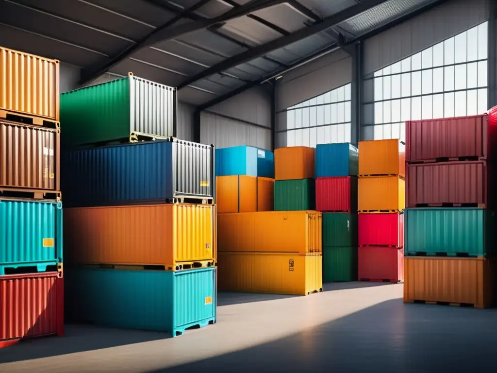 Beautiful aerial view of colorful, lightweight, and collapsible containers neatly stacked in a warehouse