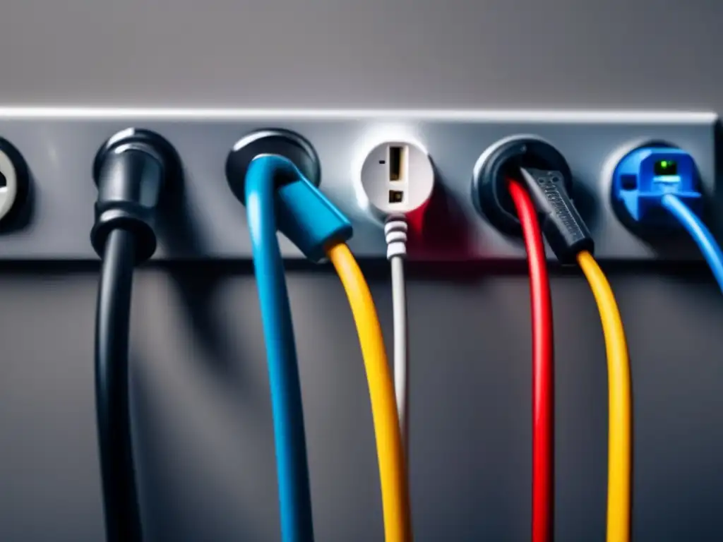 In this chaotic electrical outlet, diverse cords with unique safety seals coalesce, each embodying distinct safeguards