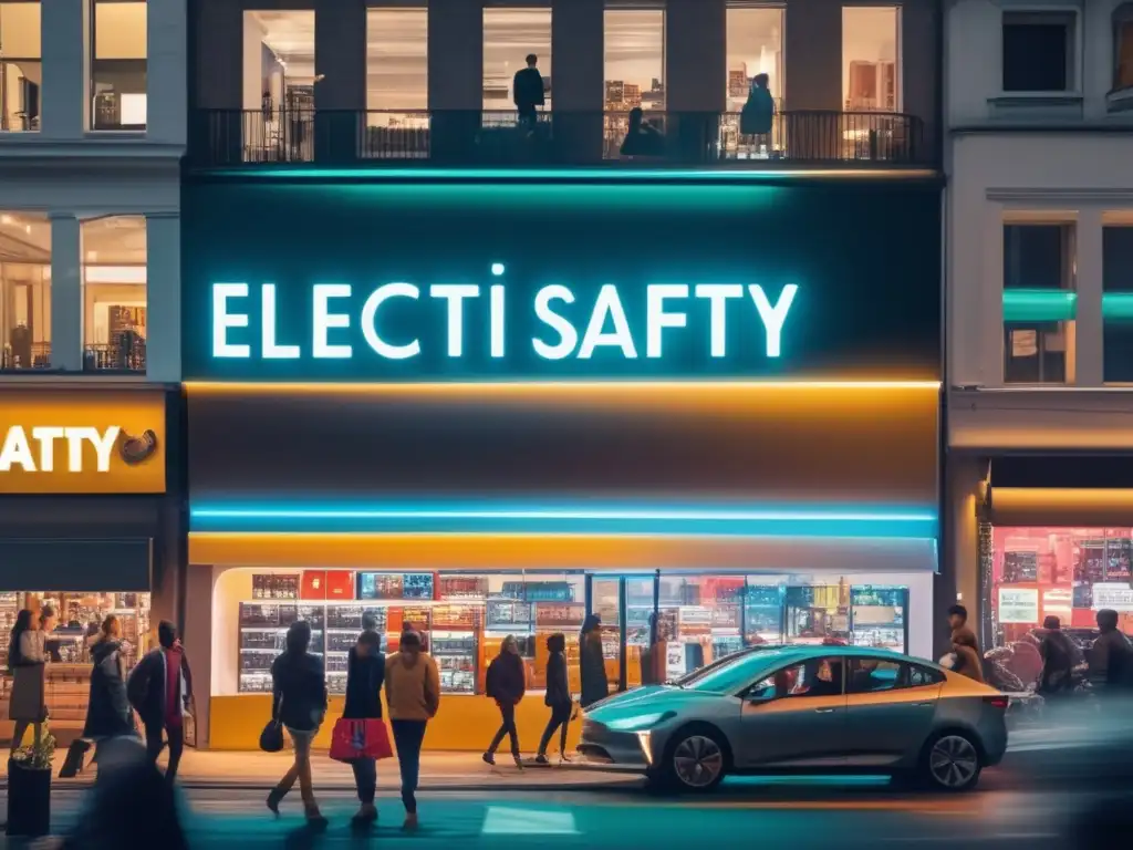 A bustling night city street, alight with neon and illuminated by cars and pedestrians