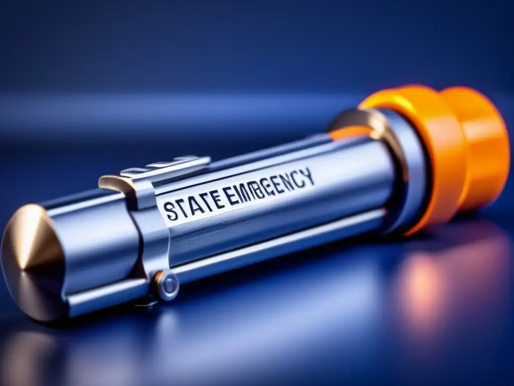 Emergency escape tool magnified with intricate details lit in high resolution against midnight blue background