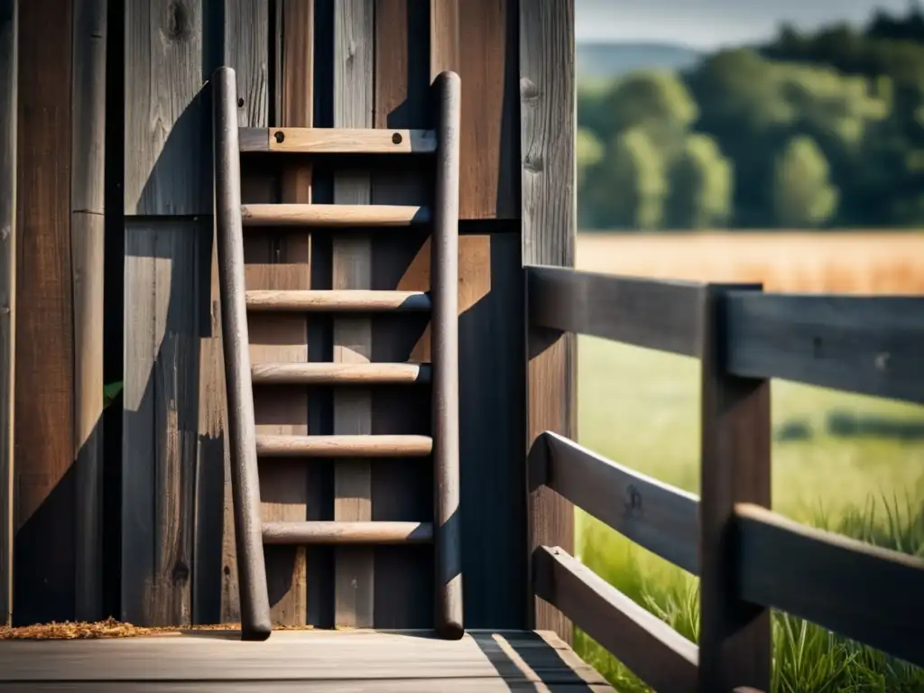 A rustic escape ladder against a dark brown wooden fence serves as a symbol of safety and warmth at home