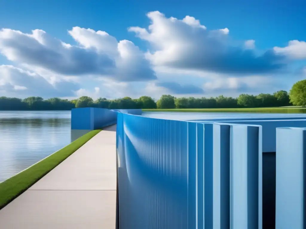 A captivating image of diverse flood barriers standing tall against the azure sky, showcasing their unique design and construction