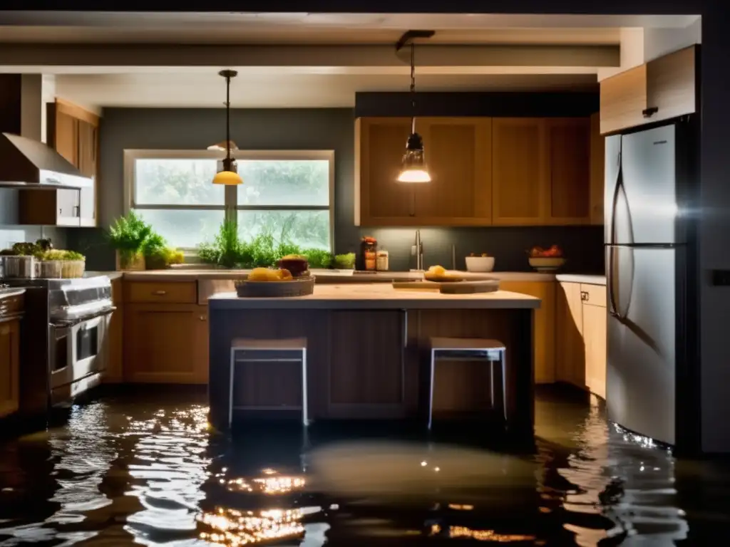 A watery disaster has taken over this kitchen, spreading from the countertops to the walls and ceilings