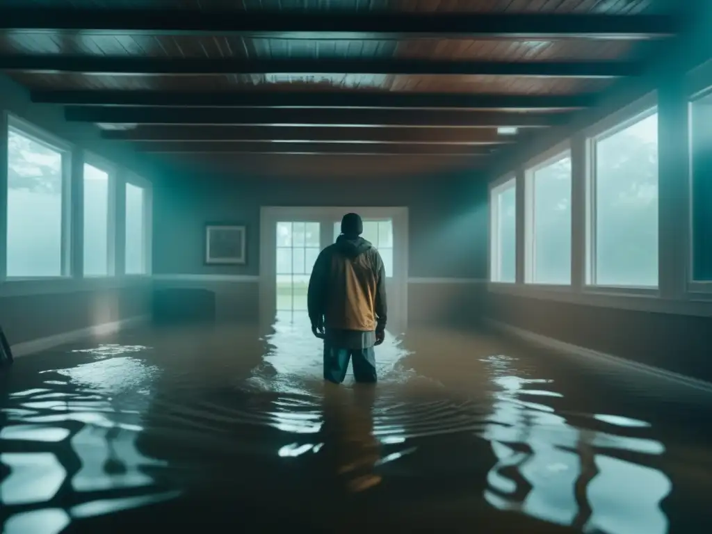 A heartwarming image of a family salvaging and rebuilding their flooded home after a hurricane