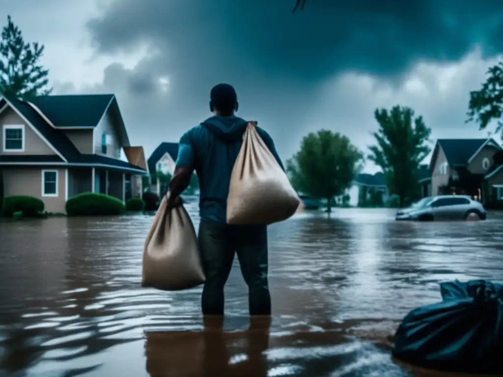 Gallery Image: Inspiring Hope Amid Tragedy - A Person Stands Firmly Against the Flood, Protecting Home and Loved Ones