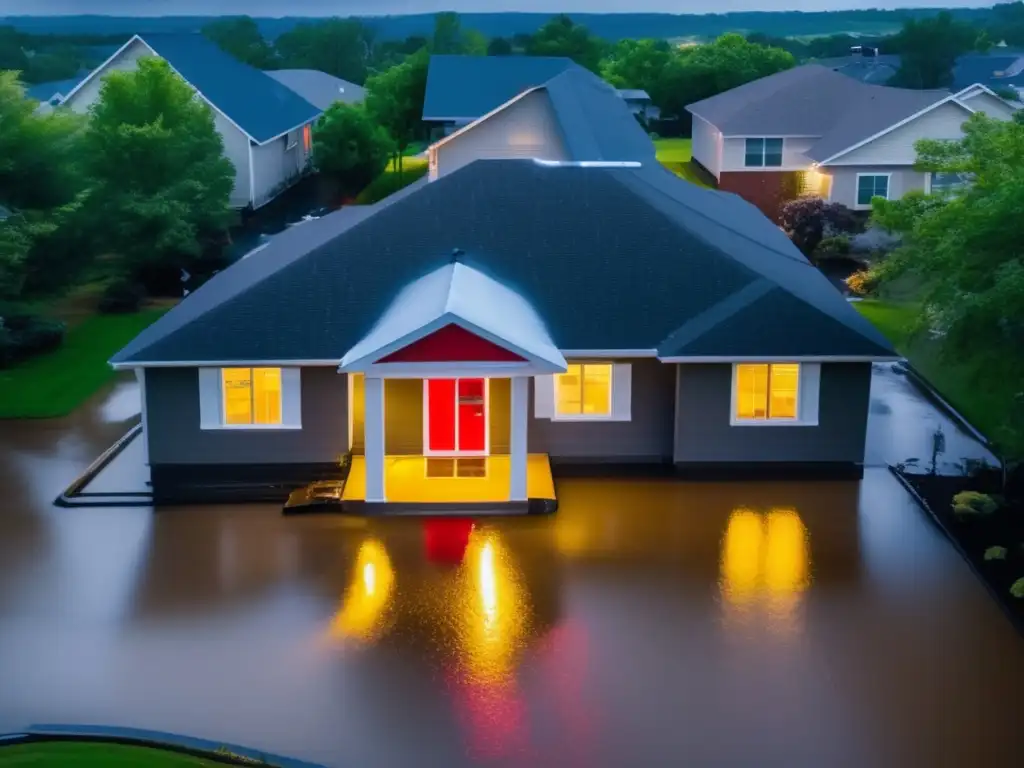 Amidst chaos of a hurricane, the house stands, surrounded by sensors glowing red and yellow