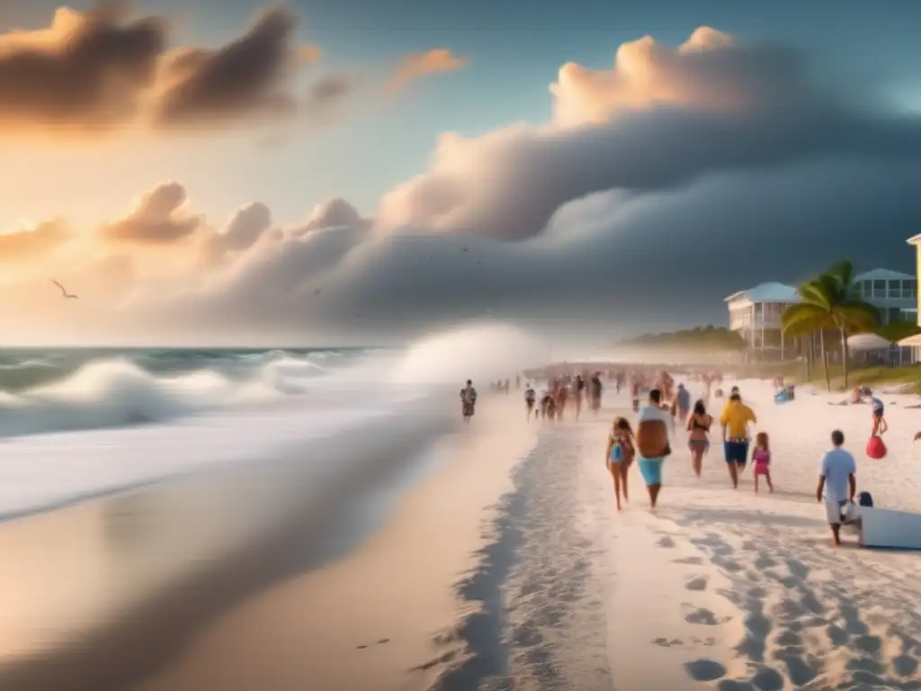 The flocks of people rushing towards escape as a hurricane unleashes its wrath on the Florida beach