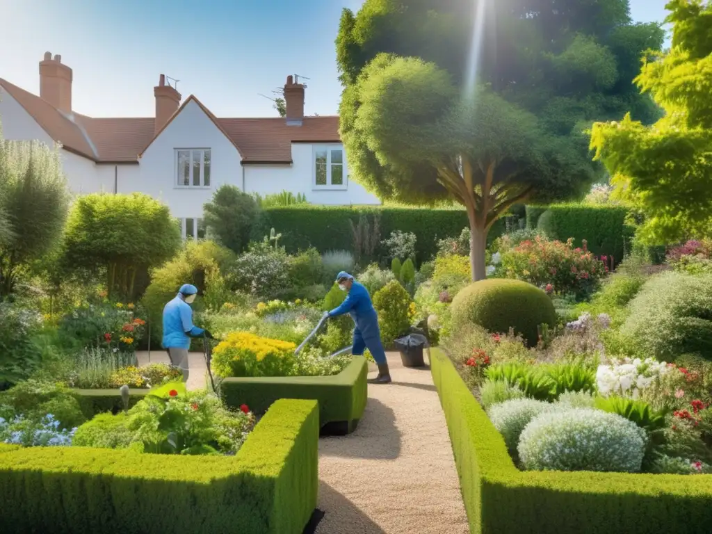 A serene shot of a lush green garden in a peaceful suburban location