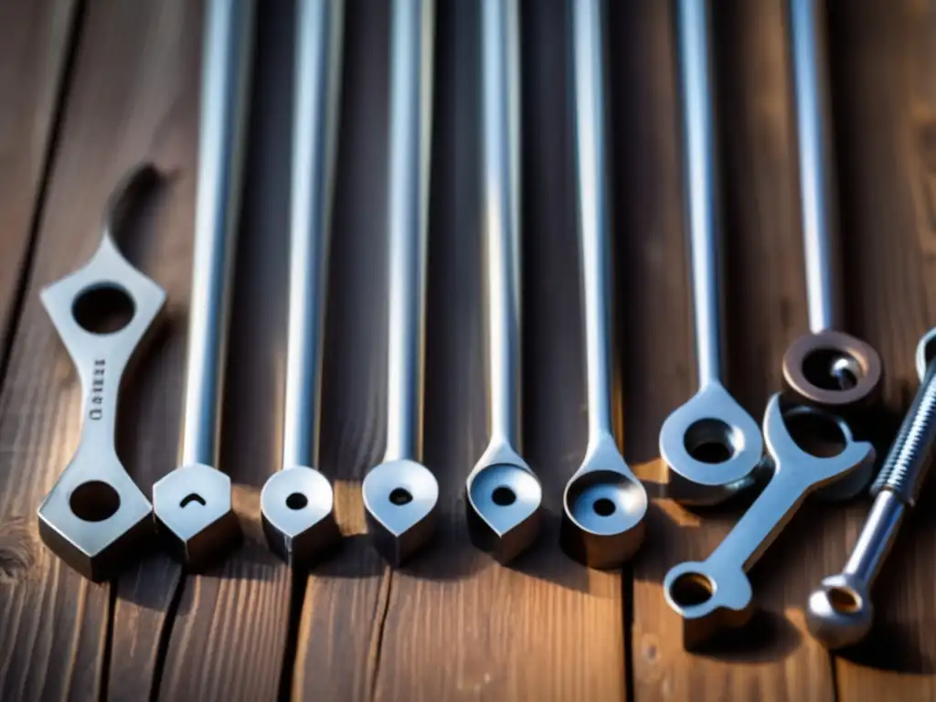 Understanding Gas Shutoff Wrenches: A closeup shot of a selection of wrenches arranged on a rustic wooden surface