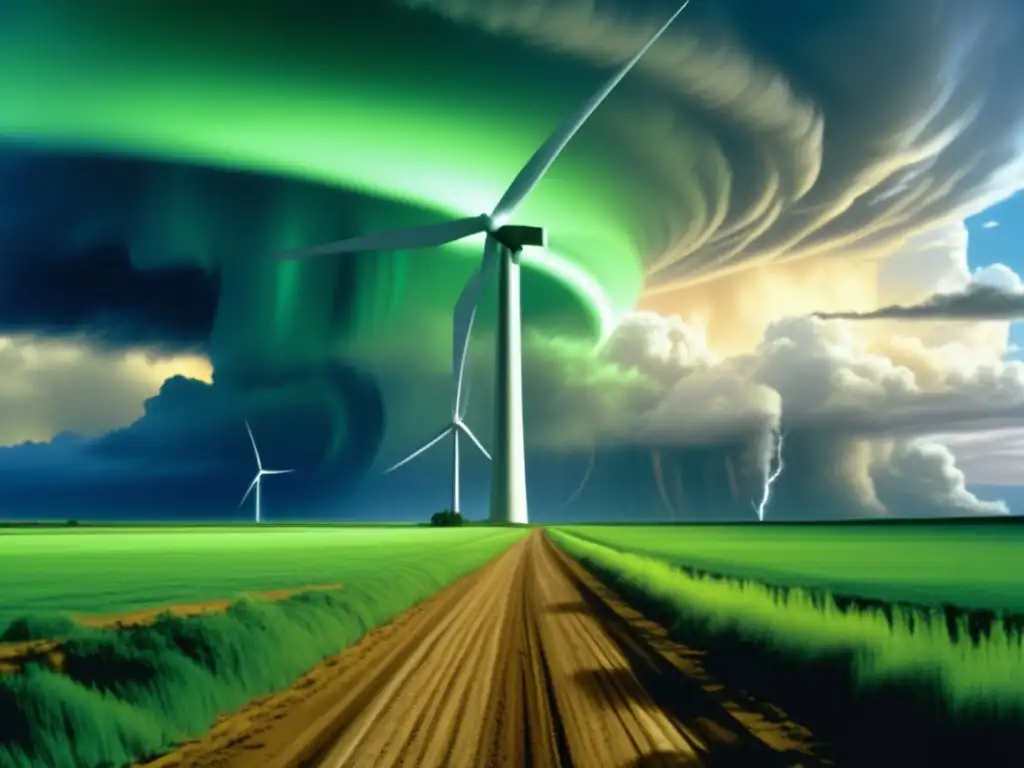 As the storm ravages the Wasdell landscape, the turbine's blades spin wildly, contrasting the tattered shack in the foreground