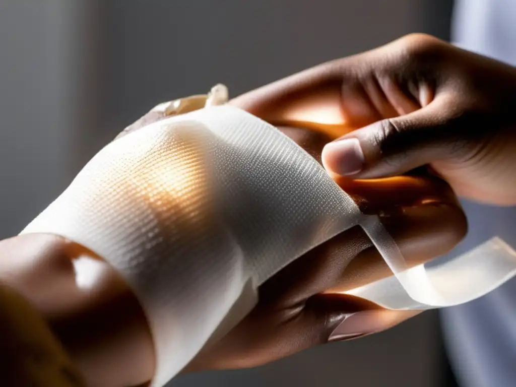 A closeup image of a person's wound covered in liquid bandage, reflecting off the skin in the light as the applicator is being used