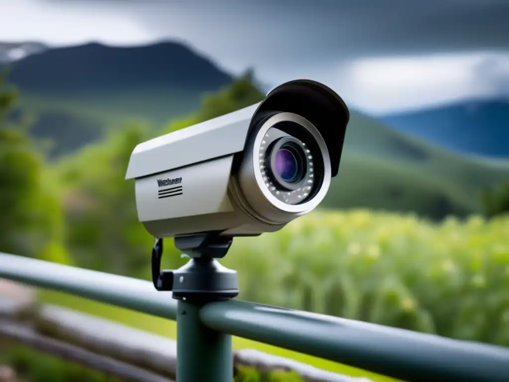 This high-resolution image showcases a weather-resistant outdoor camera in action