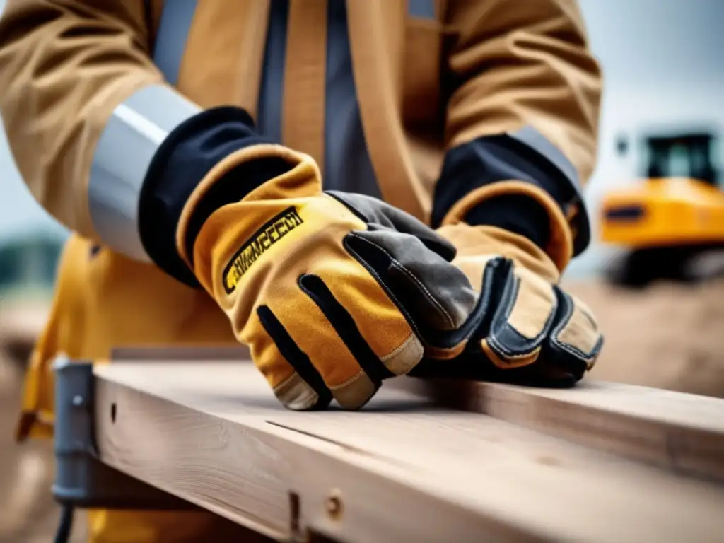 Tough workers in rugged construction wear sturdy gloves with grippy texture and natural-looking bends, effortlessly tackling heavy machines