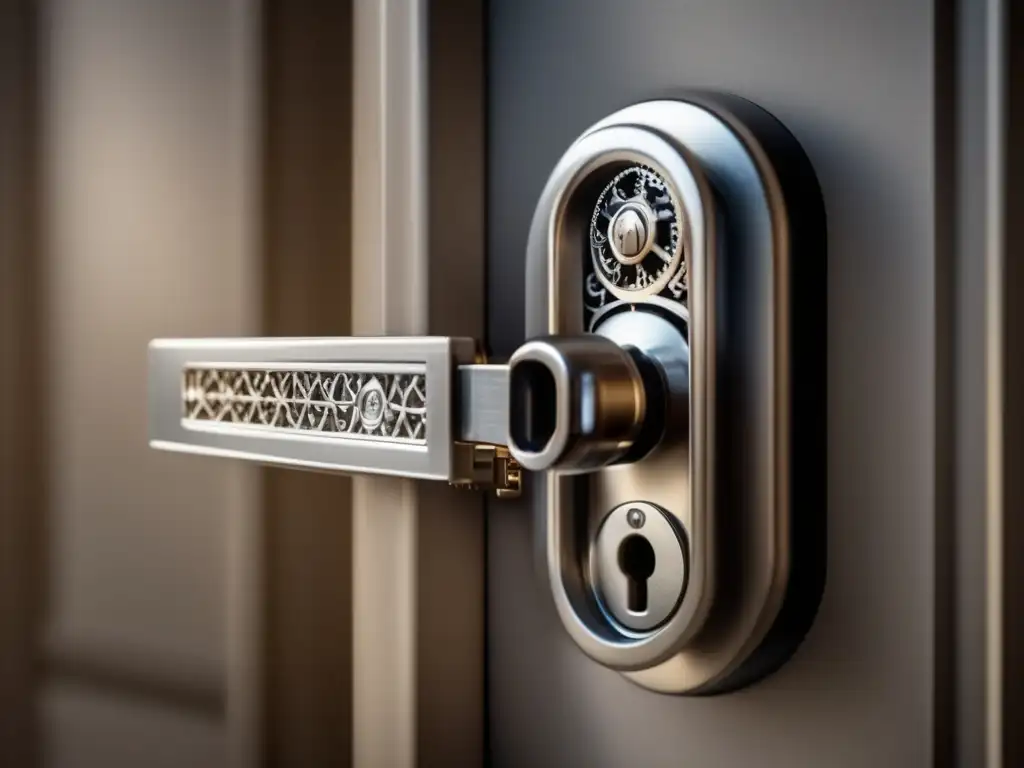 The high-security portable door lock, with its intricate gears and mechanics clearly visible, radiates strength and modernity