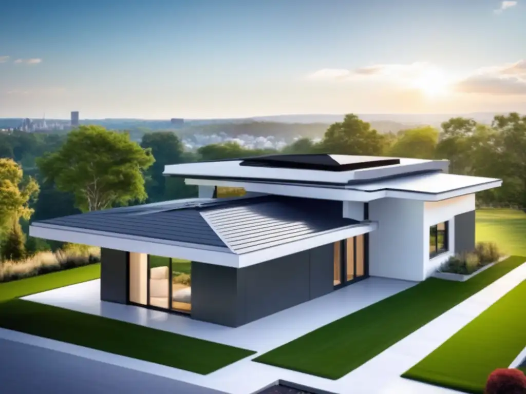 A stunning 8k high-resolution image of a modern, sleek TPO roofing system seamlessly integrated onto a residential building during a serene, sunny day