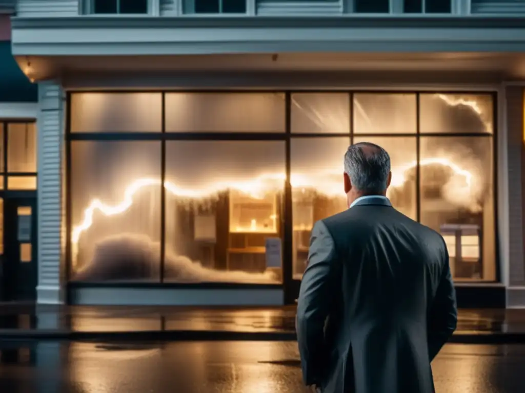 A catastrophic devastation: A business owner stands in front of a blown-out storefront in the aftermath of a hurricane