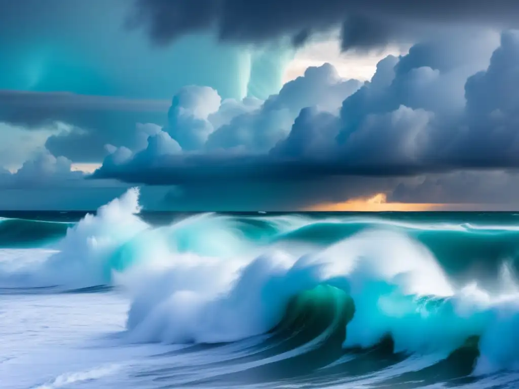 Earth is lost in a chaotic storm, with 'Hurricane' clouds coloring the sky in a violent mix of teal, turquoise, and ochre