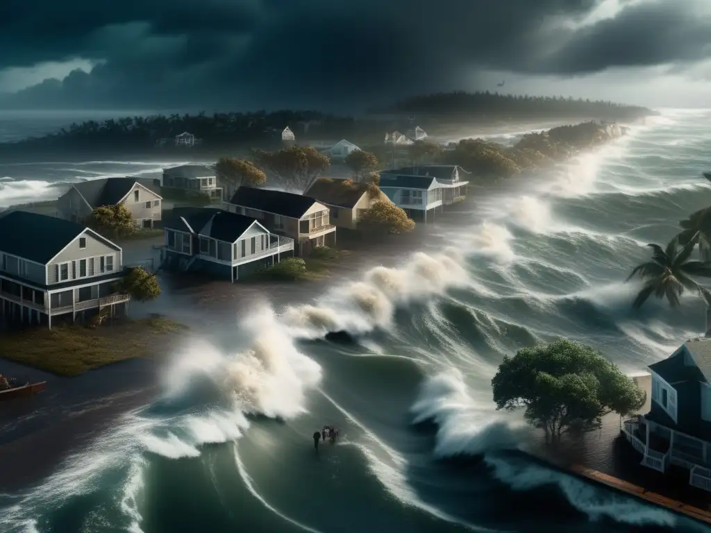 The turmoil of nature's wrath is captured in this image of a coastal town during a hurricane