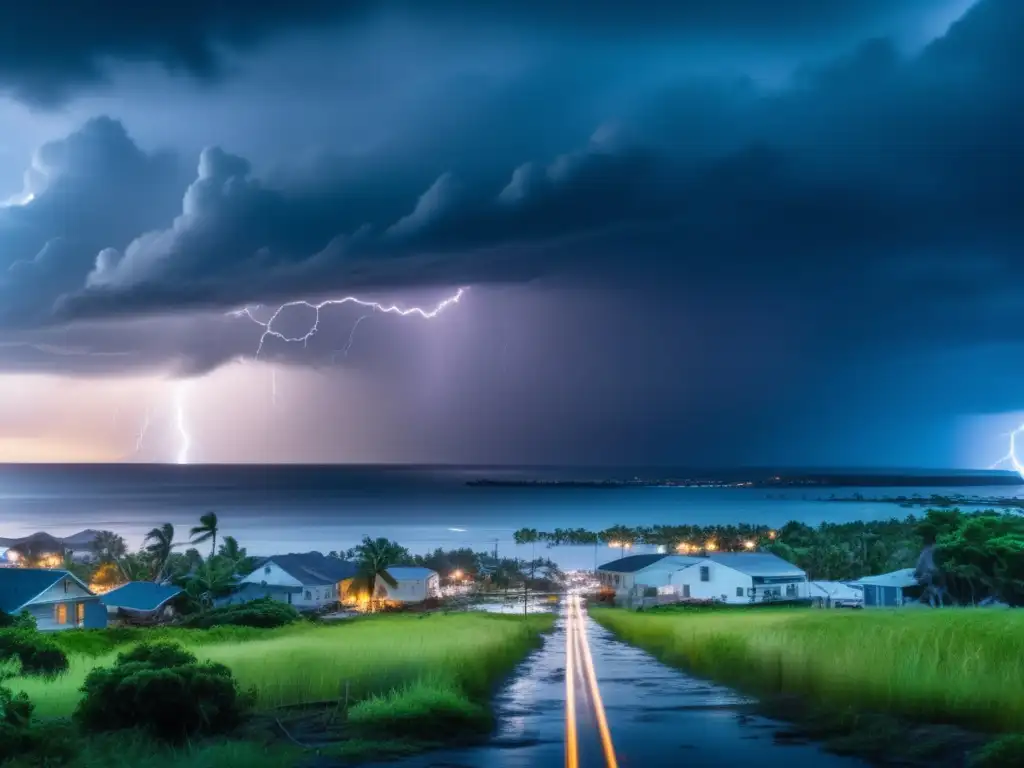 A haunting 8k image of a hurricane-ravaged cityscape, with a desolate ocean in the foreground