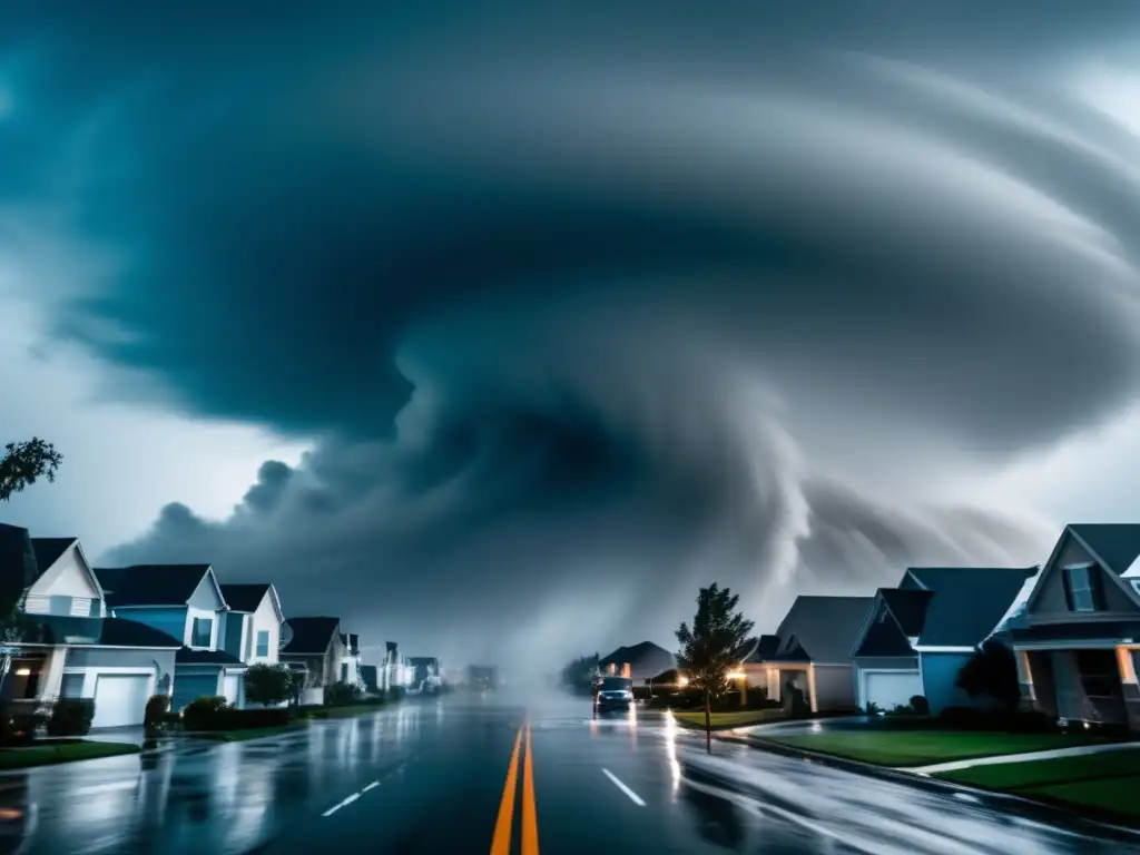 Hurricane rips through residential area in slow-motion, winds sweeping destruction in their wake