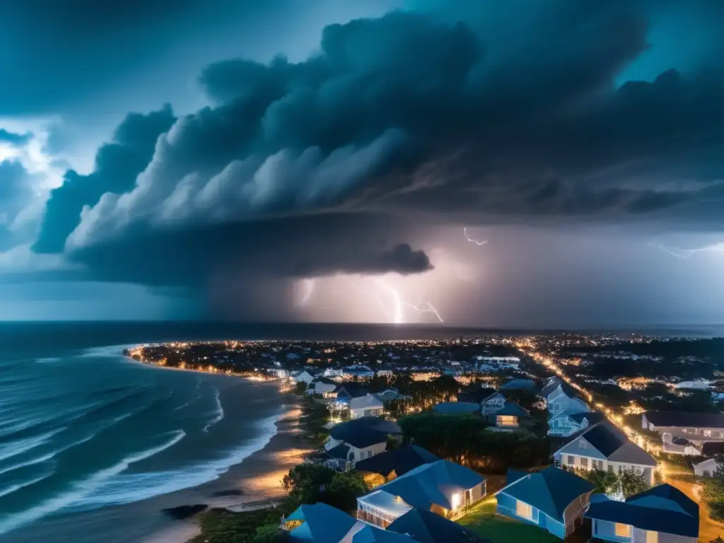 A hurricane's Vengeful Wrath: A cinematic portrait of a stormy night sea, with towering waves that reflect the intensity of the storm