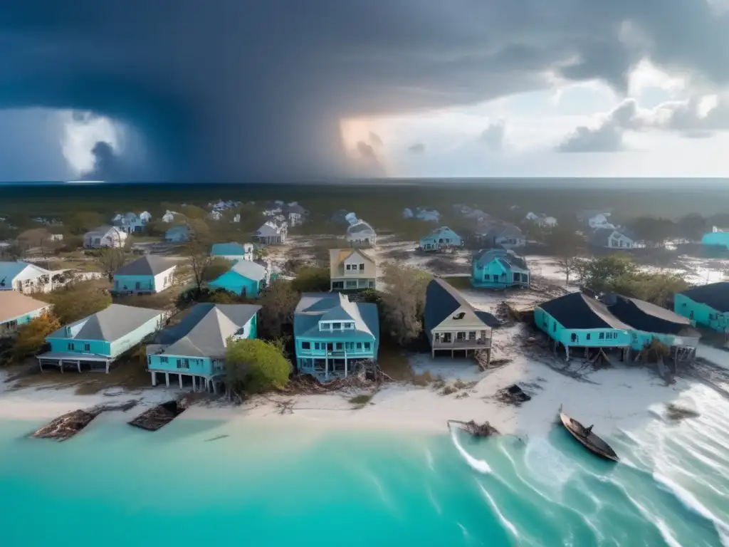 A heart-wrenching aerial shot of a town in turmoil after a devastating hurricane