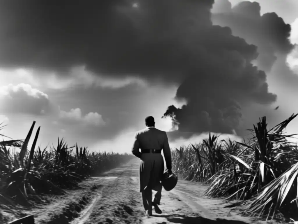 John Coffey, the central figure of 'The Hurricane,' stands alone in the center of a barren, devastated landscape