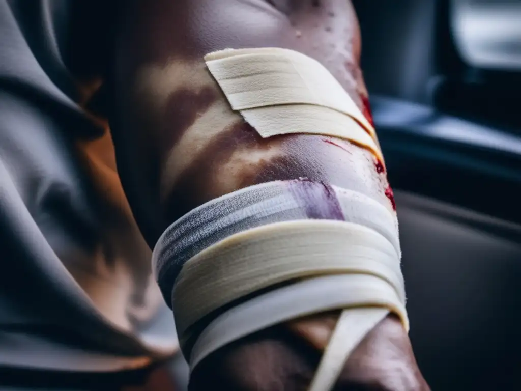 A person's arm, covered in pain and suffering, after being badly injured in a hurricane