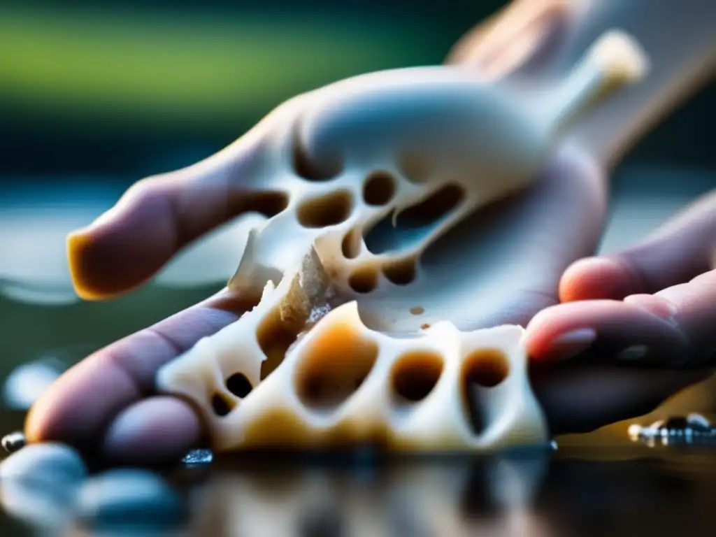 A grisly closeup of a person's broken hand, its jagged bone sticking out from the skin