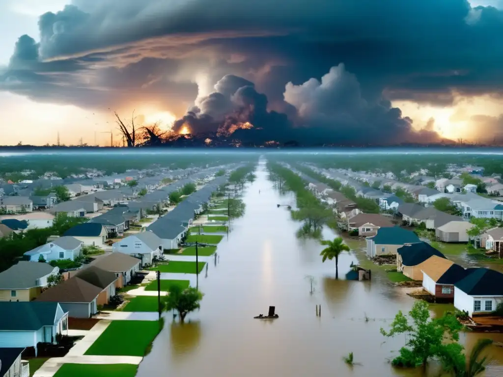 Devastation reigns as Hurricane Katrina's wrath floods once-bustling streets, leaving broken homes and displaced individuals in its wake