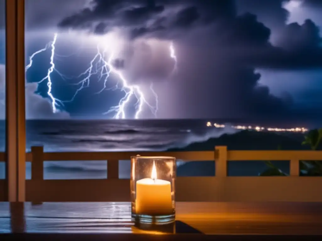 Amidst the chaos of a #hurricane, a small candle flickers in the room, casting an eerie contrast to the rain and lightning outside